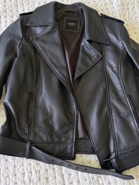 Barneys Originals UK Dark Navy Leather Moto Jacket